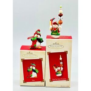 Hallmark Keepsake  You've Got Games Penguin Son Christmas Ornament 2003 Lot of 2